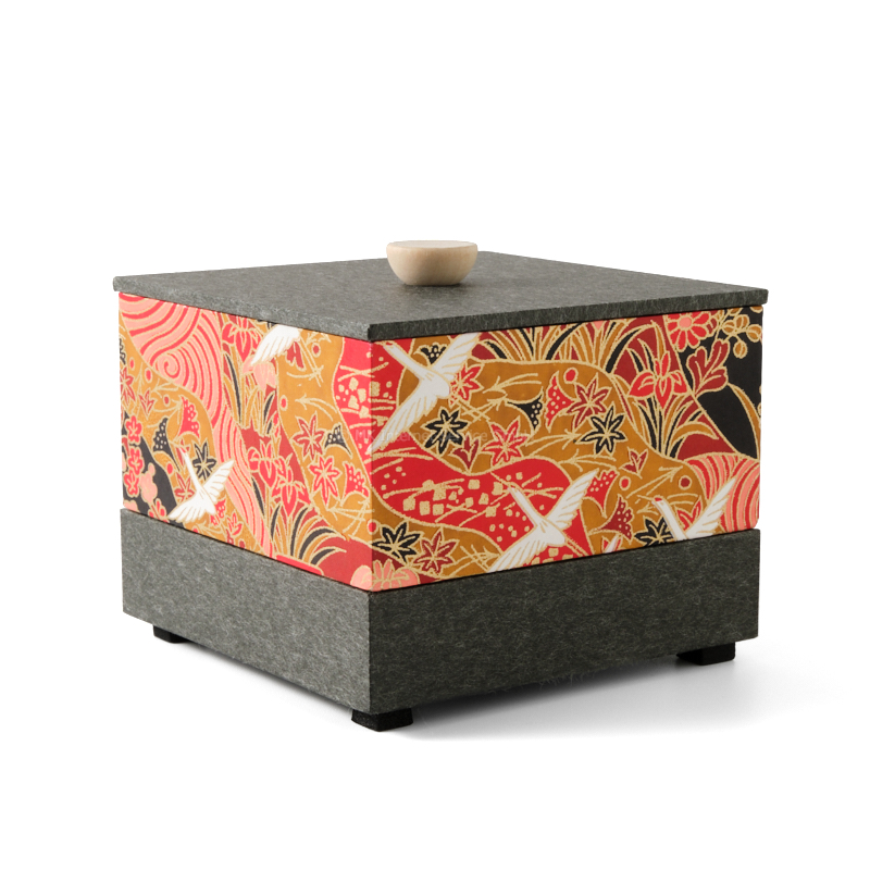 Chiyogami-Box "Kraniche über Landschaft" (3-teilig) - Aufbewahrungsbox, Schmuckbox, Geschenkbox