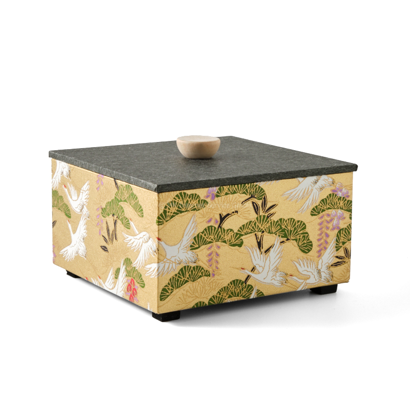 "Kraniche, japanische Kiefer und Blauregen" - Aufbewahrungsbox, Schmuckbox, Geschenkbox