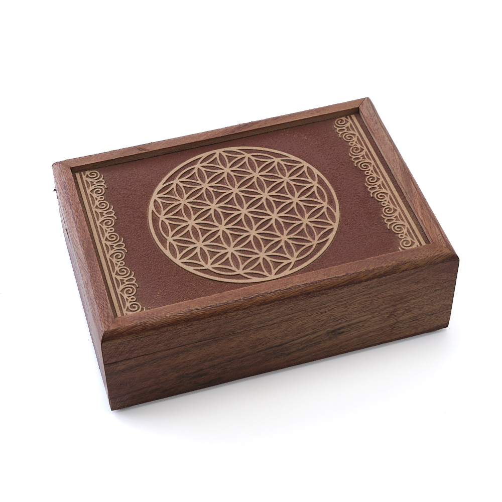 Holzbox Blume des Lebens für Tarotkarten und kleine Dinge