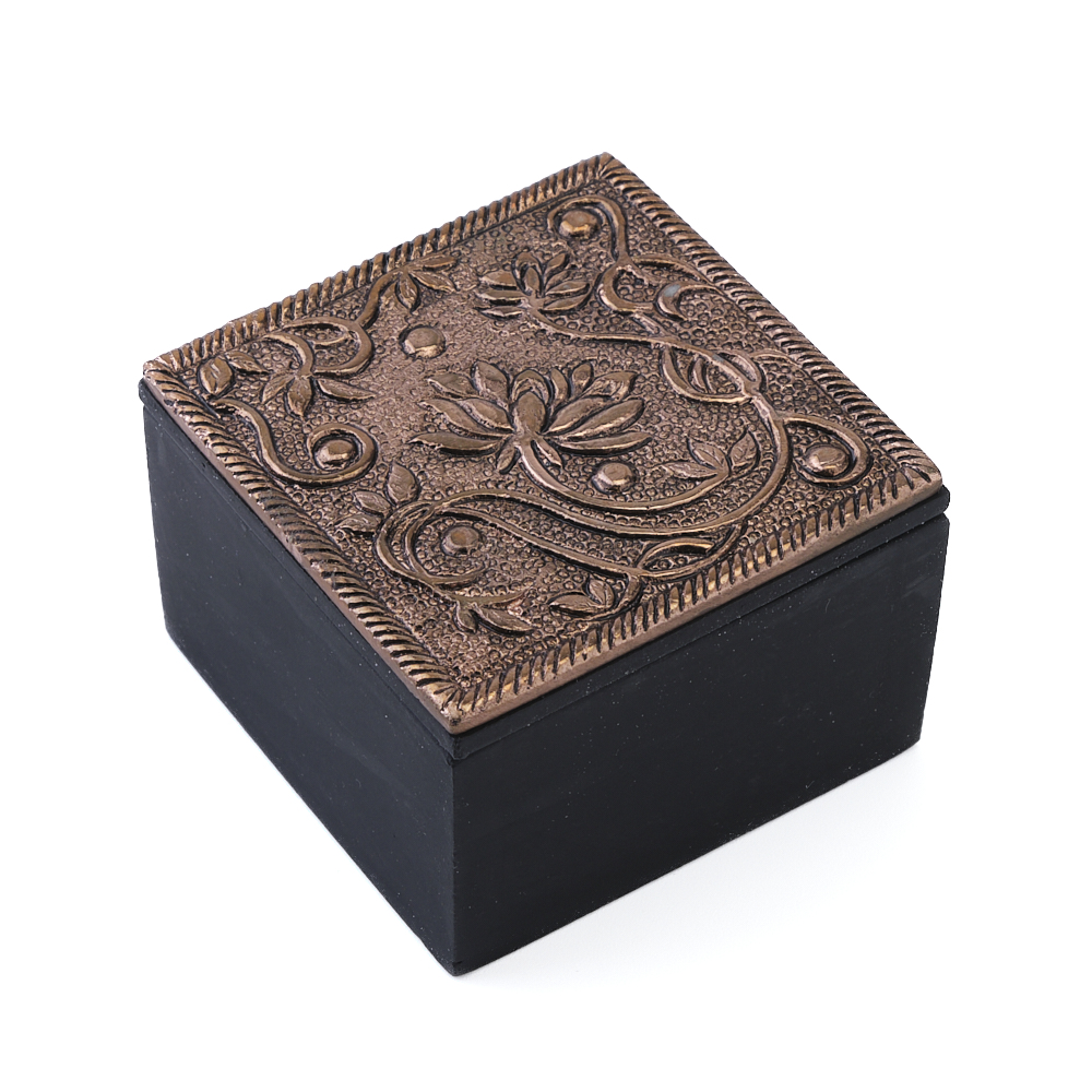 Kleine Holzbox Lotus mit kupferfarbigem Deckel