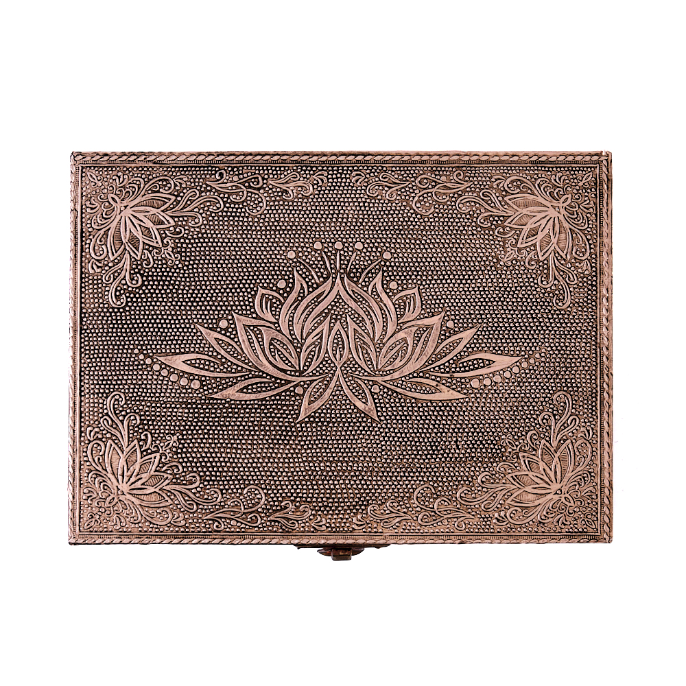 Tarotbox mit OM-Symbol in Kupferfarbe