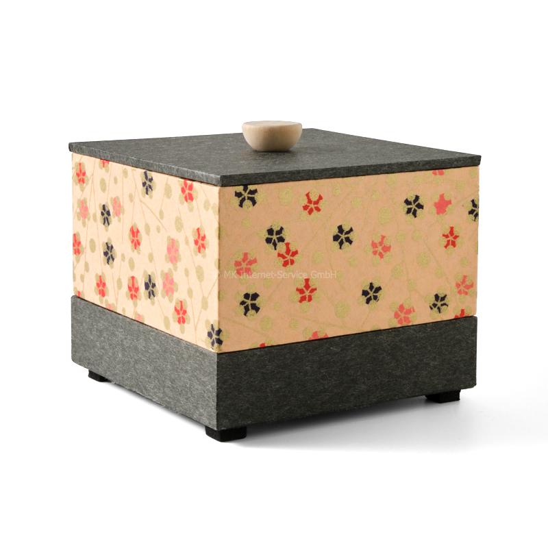 Chiyogami-Box "Pflaumenblüten auf Apricot"  - Aufbewahrungsbox, Schmuckbox, Geschenkbox