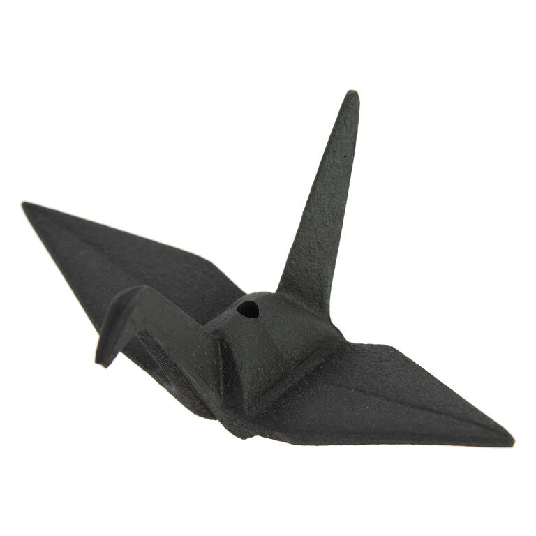 Japanischer Räucherstäbchenhalter Iwachu "Orizuru" (Kranich) aus Gusseisen, schwarz
