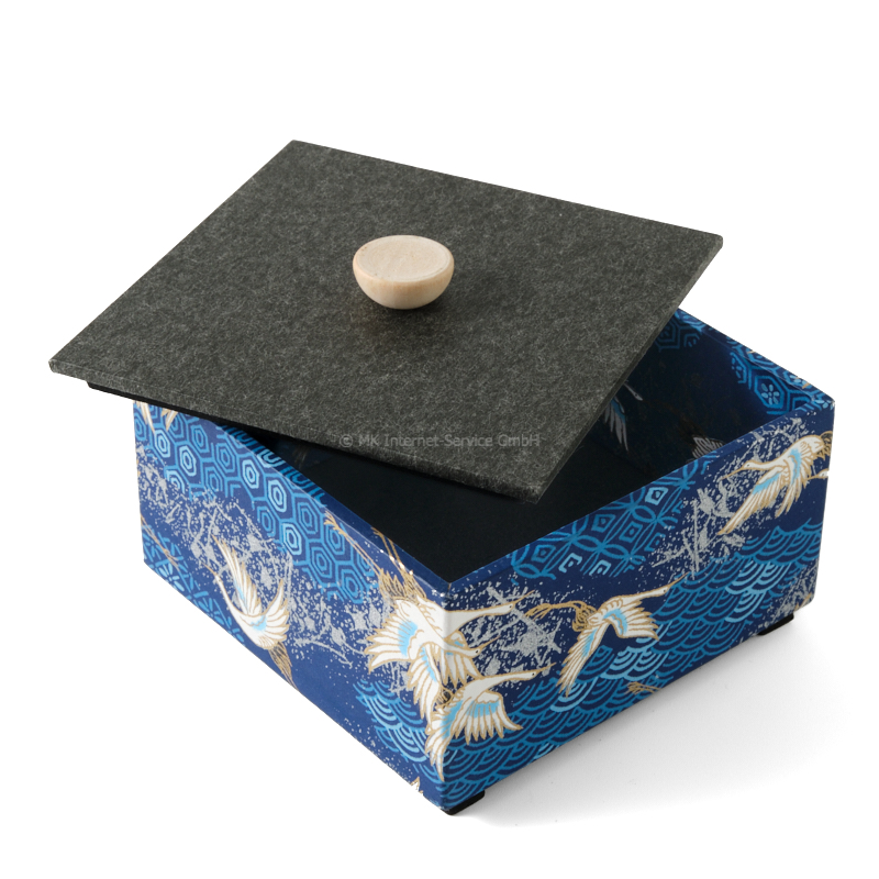Chiyogami-Box "Kraniche über blauen Meereswellen" (2-teilig) - Aufbewahrungsbox, Schmuckbox, Geschenkbox