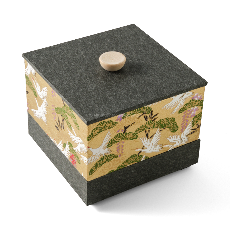 Chiyogami-Box "Kraniche, japanische Kiefer und Blauregen" - Aufbewahrungsbox, Schmucktbox, Geschenkbox
