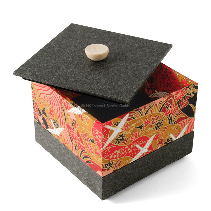 Chiyogami-Box "Kraniche über Landschaft" (3-teilig) - Aufbewahrungsbox, Schmuckbox, Geschenkbox