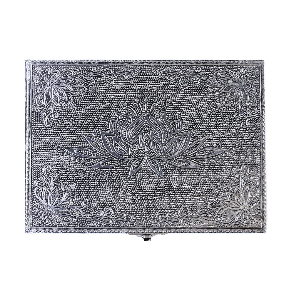 Tarotbox/Aufbewahrungsbox mit Lotus-Symbol in Silberfarbe