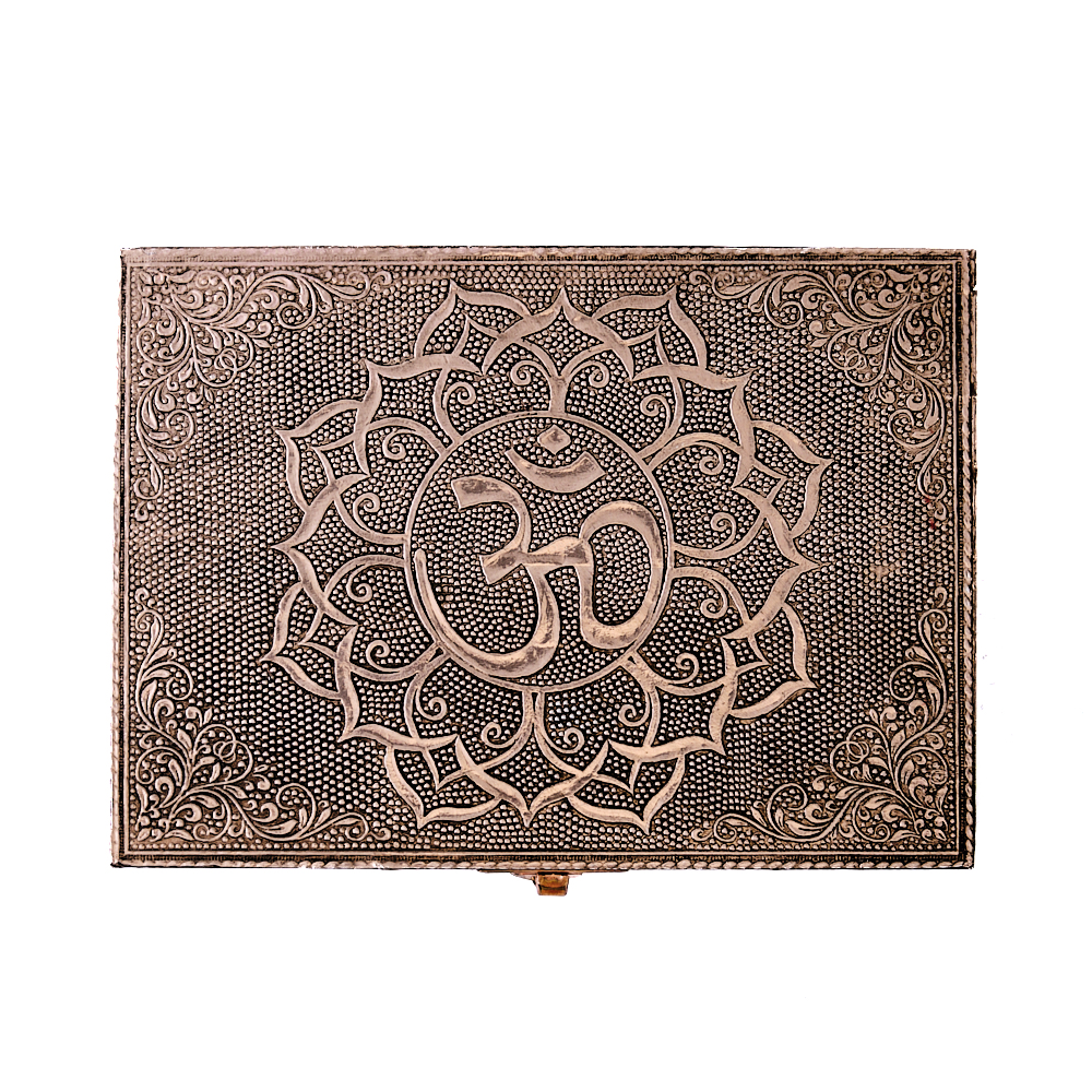Tarotbox mit OM-Symbol in Kupferfarbe