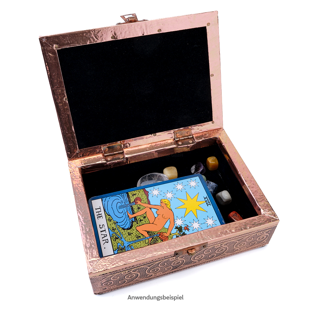 Tarotbox mit OM-Symbol in Kupferfarbe