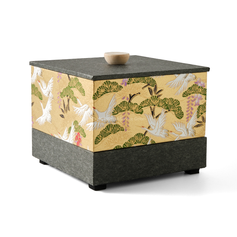 Chiyogami-Box "Kraniche, japanische Kiefer und Blauregen" - Aufbewahrungsbox, Schmucktbox, Geschenkbox