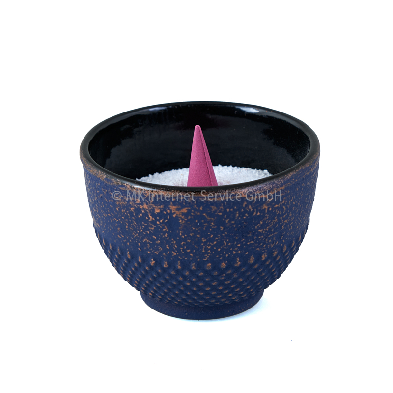 Räucherschale/Teetasse aus Gusseisen, blau-gold