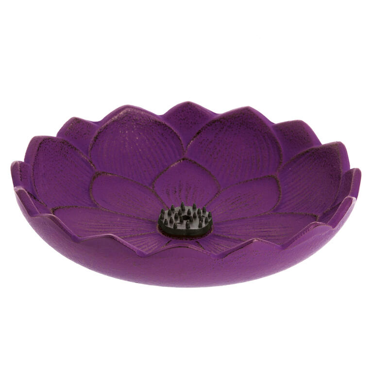 Japanischer Räucherstäbchenhalter Iwachu "Lotusblume" aus Gusseisen, violett
