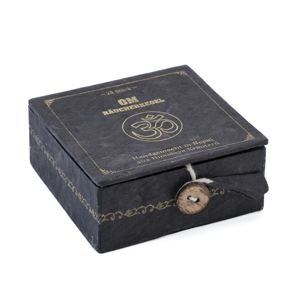 Tibetische Räucherkegel Meditation in schwarzer Box