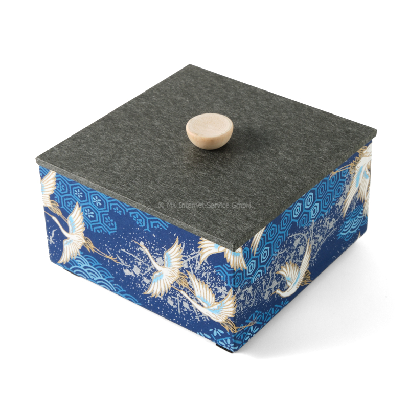 Chiyogami-Box "Kraniche über blauen Meereswellen" (2-teilig) - Aufbewahrungsbox, Schmuckbox, Geschenkbox