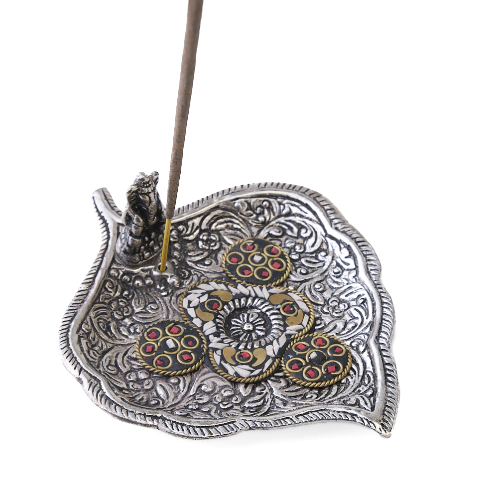 Räucherkegel-/Räucherstäbchenhalter GANESHA aus Weißmetall