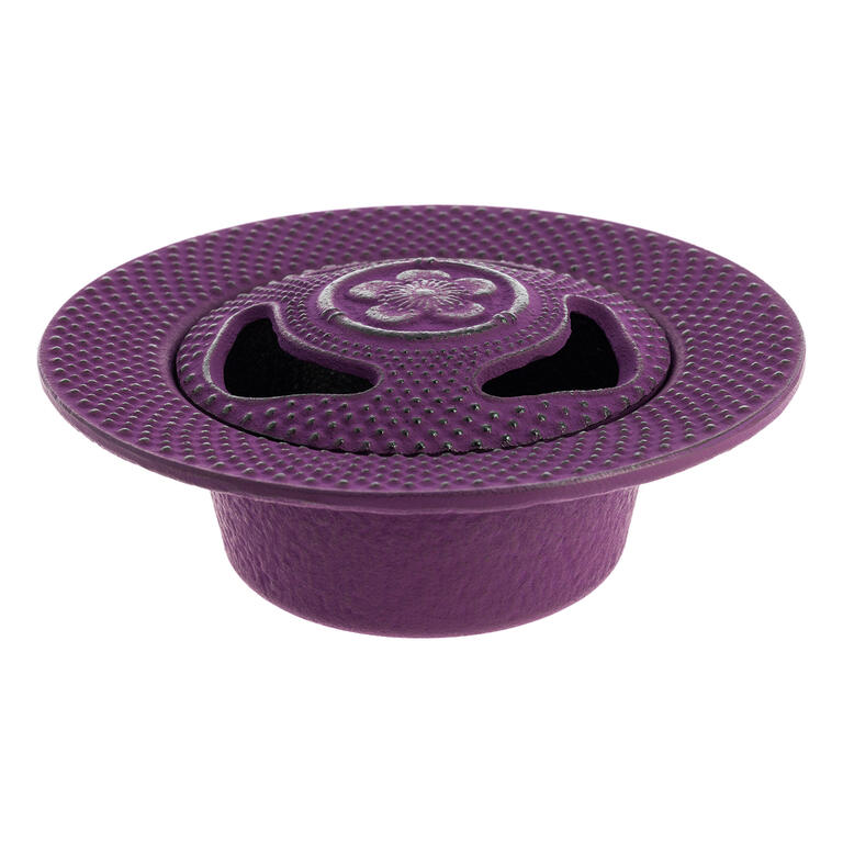 Japanisches Iwachu Räuchergefäß mit Deckel "Sakura" aus Gusseisen, violett