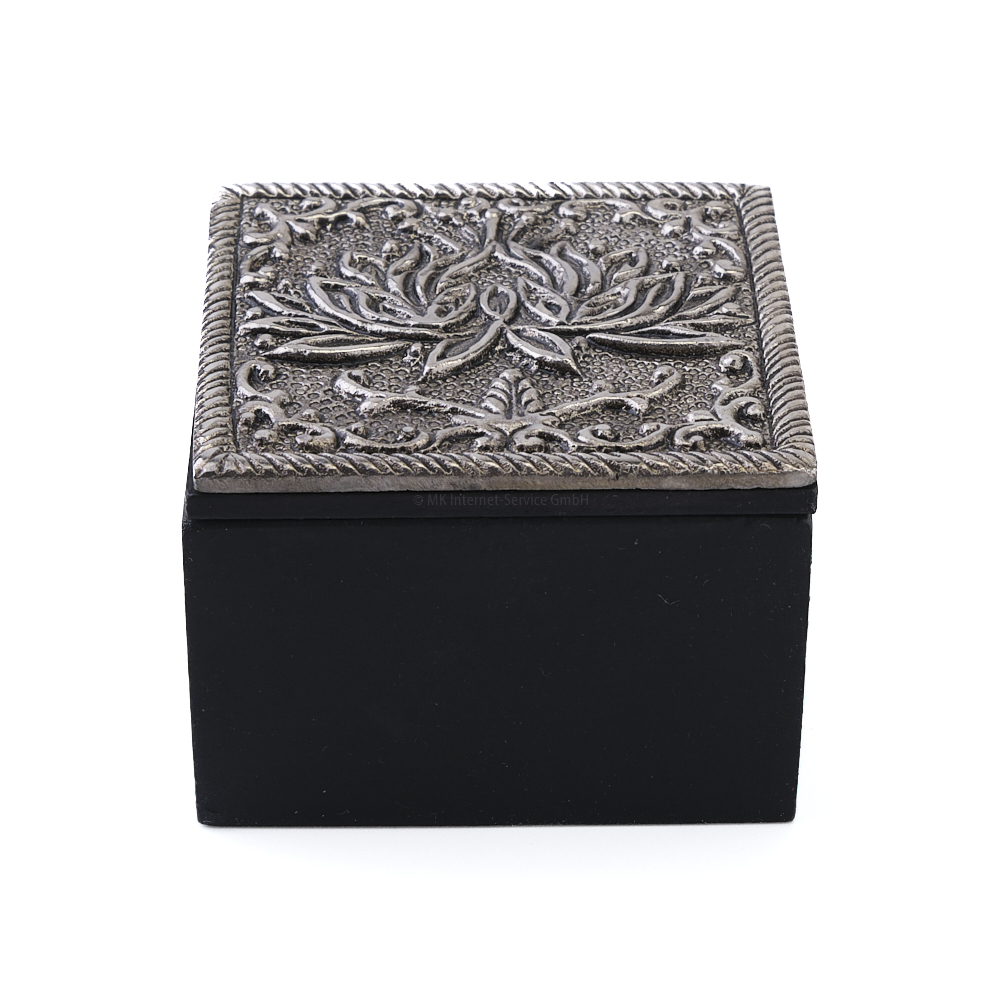 Kleine Holzbox Lotus mit silberfarbigem Deckel