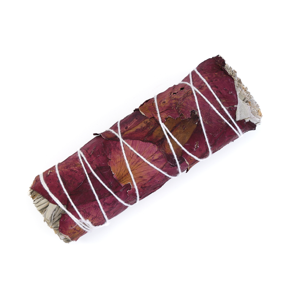 Smudge Stick White Sage (Weißer Salbei) mit Rosenblütenblättern