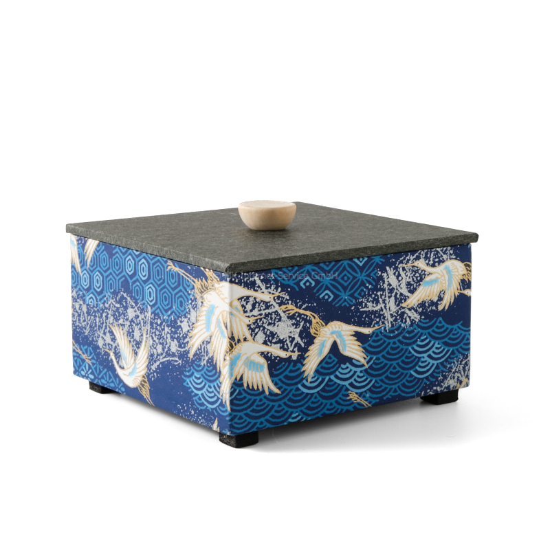 Chiyogami-Box "Kraniche über blauen Meereswellen" (2-teilig) - Aufbewahrungsbox, Schmuckbox, Geschenkbox
