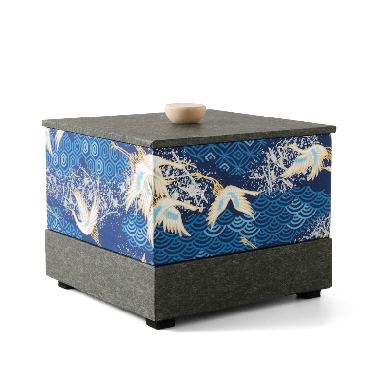 Chiyogami-Box "Kraniche über blauen Meereswellen" (3-teilig) - Aufbewahrungsbox, Schmuckbox, Geschenkbox